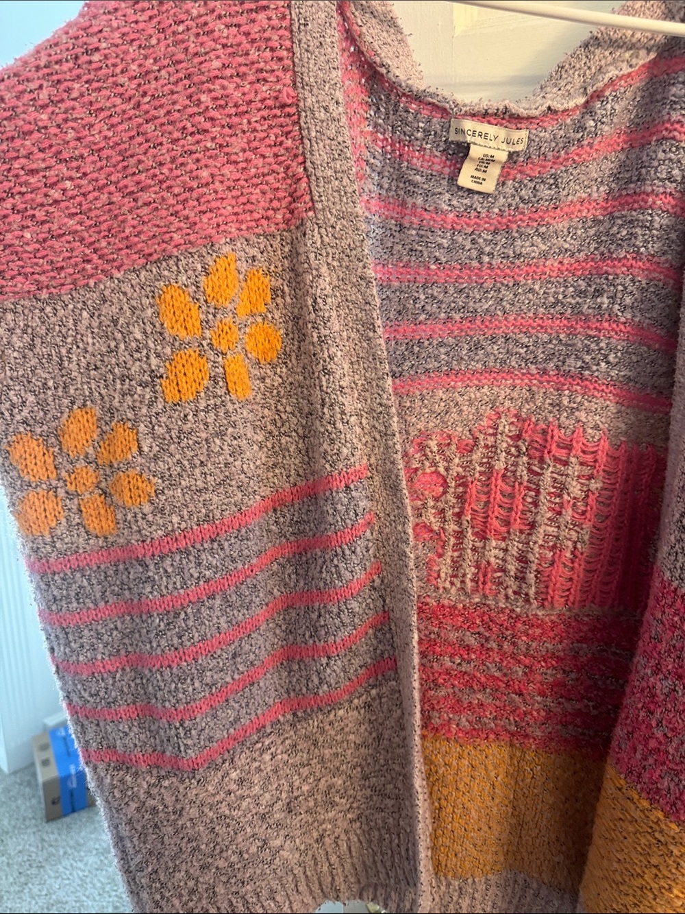 Sincerly Jules Pink Lavender Floral Patchwork Cardigan with Mustard Accents - Picture 3 of 5